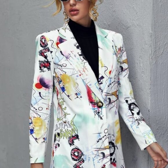 NWT VINTAGE 80'S STYLE GRAFITTI ART PRINT CASUAL JACKET BLAZER SZ XXL - Picture 8 of 8